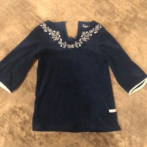 Ruffle butts blue terry beach cover up with white embroidery (sz 18-24m)